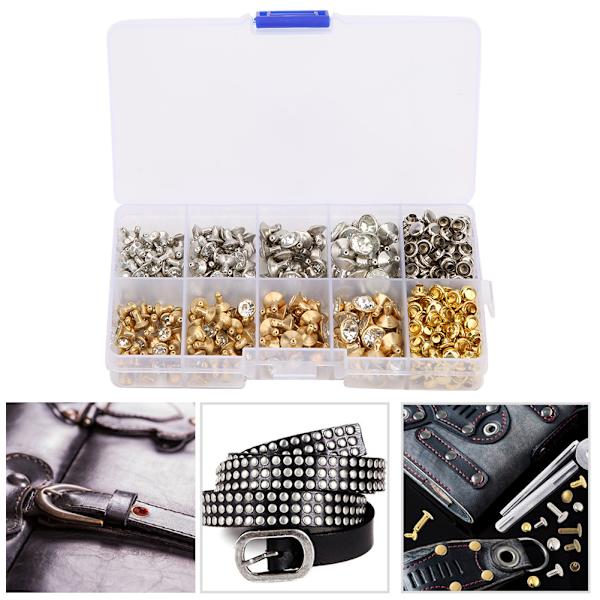 240st Rhinestone Stud Nit Gör-det-själv-läderväskor Kläder Dekoration Tillbehör 6-9mm +240st Base