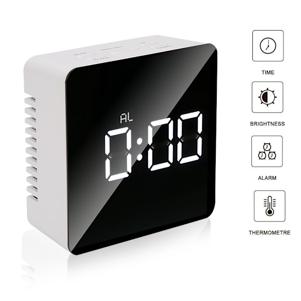 Multifunktionel LED-vækkeur Skrivebordsmakeup Spejl Timer Digitalt ur