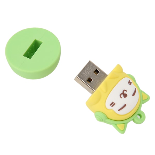 Tegneserie Flashdrev PVC USB2.0 Kat Mønster Plug and Play Stødsikkert U Disk til Telefon Laptop Gul Grøn 16g