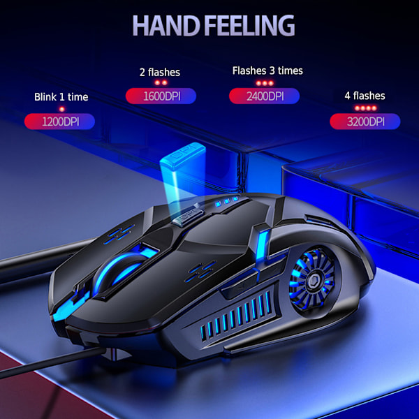 Gaming Mus 6D 3200DPI Justerbar Kablet LED Computermus Støjsvag Mus til Laptop PC