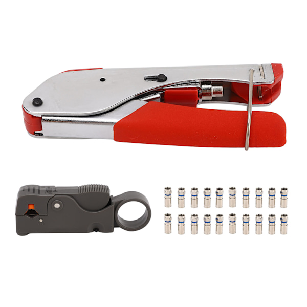 Koaksiaalikaapeli Crimper Wire Stripper Crimptång 20 kpl F-liittimet RG6:lle