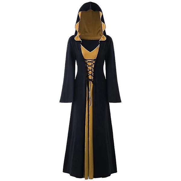 Gotisk häxkappa med huva, klänning för kvinnor, XL, svart, khaki