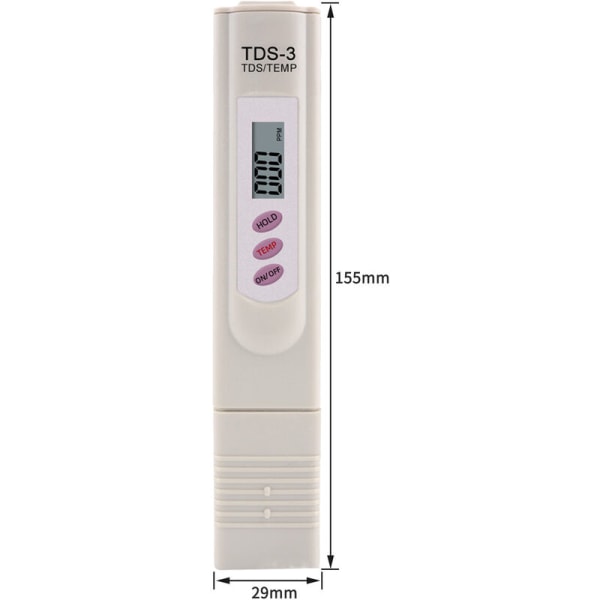 TDS hushållsvattenkvalitetstestare två-i-ett lösliga fasta ämnen/TDS-temperaturdetektor ljusgrå, inbyggt knappbatteri