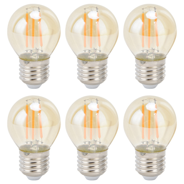 6 stk Vintage LED-lampe Gull Glass Dimbar G45 E27 4W Glødelamper Varmt lys 360LM