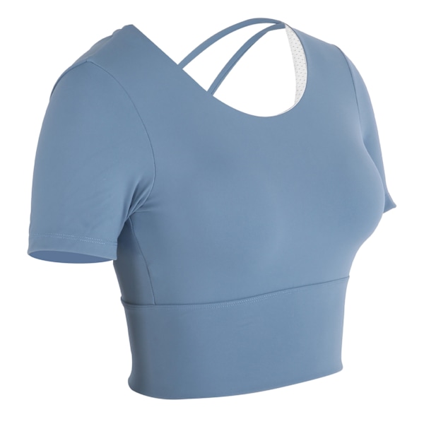 Dame Sommer Sexy Sport Kortermede Topper for Yoga Fitness Trening Sportstilbehør Mellomblå Grå L