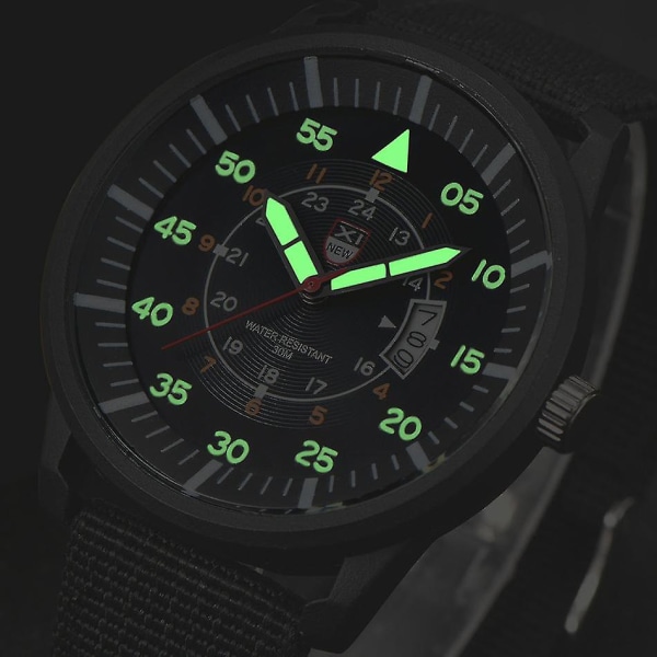 Military Herre Quartz Army Watch Black Dial Date Luxury Sport Armbåndsur Black