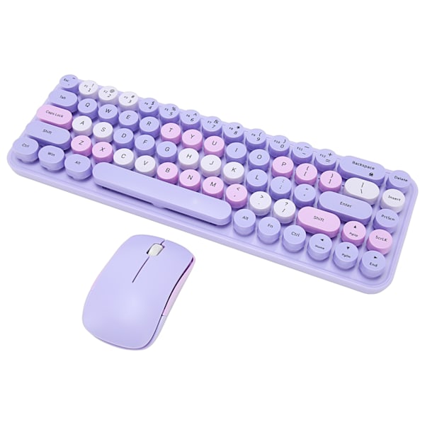 Tangentbord Mus Combo 2,4 GHz trådlöst söt Retro 68 runda knappsatser 3 DPI Tangentbord och mus för Family Office Gaming Lila tema