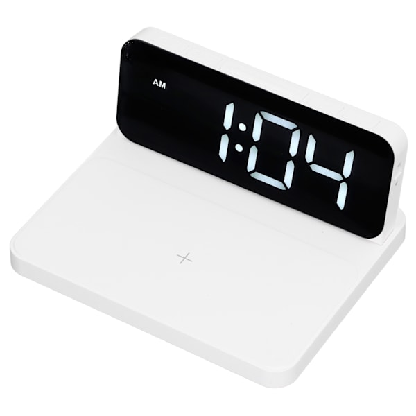 Väckarklocka Trådlös laddare Vit USB-utgångsgränssnitt Snabbladdning LED-display Justerbar volym Elektronisk utrustning