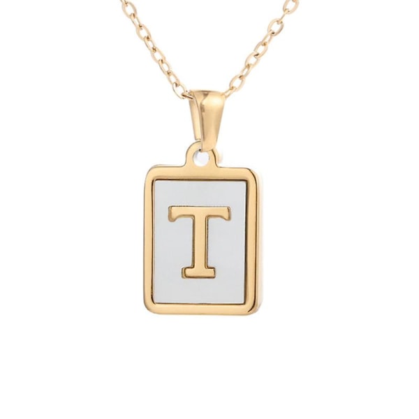 Square alfabetet kjede kvinnelig gull innlagt Shell anheng halskjede T