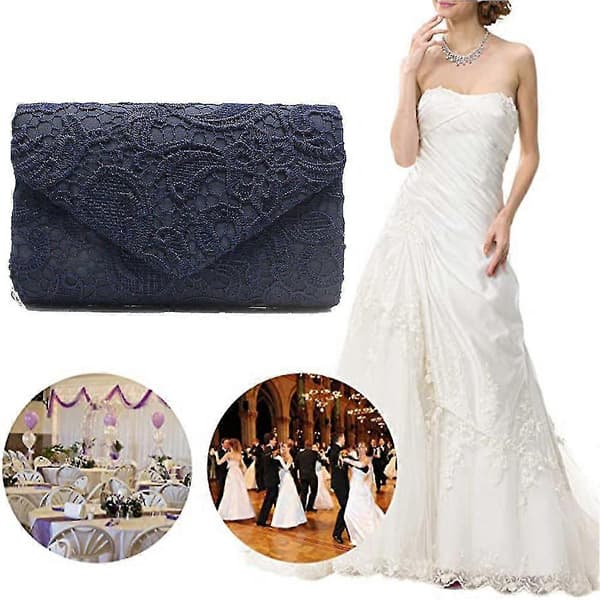 Elegant blomstret blonde aftenkuvertballveske bryllupsveske Blue