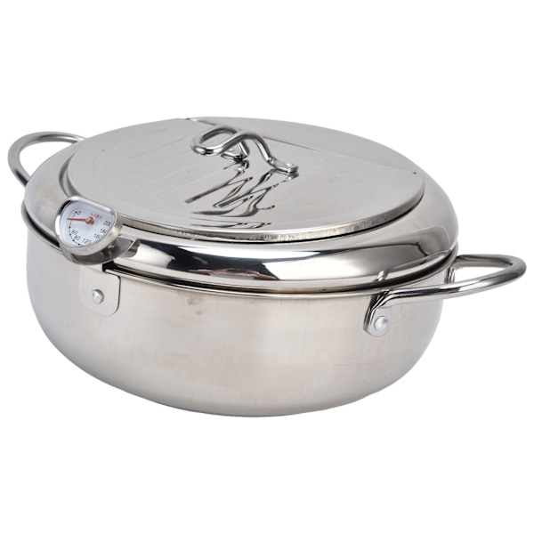 304 Stekepanne i rustfritt stål Temperaturkontrollert minifryer med termometer for kjøkken Rustfritt stål Farge 304 rustfritt stål 24cm / 9.4in