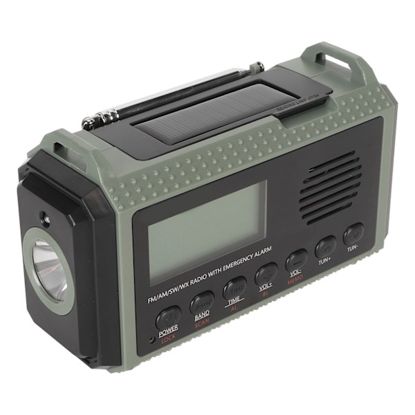 Nødradio FM AM SW WX 10000mAh Solcellelading Bærbar LCD Digital Display Håndsveiv Radio for utendørs bruk
