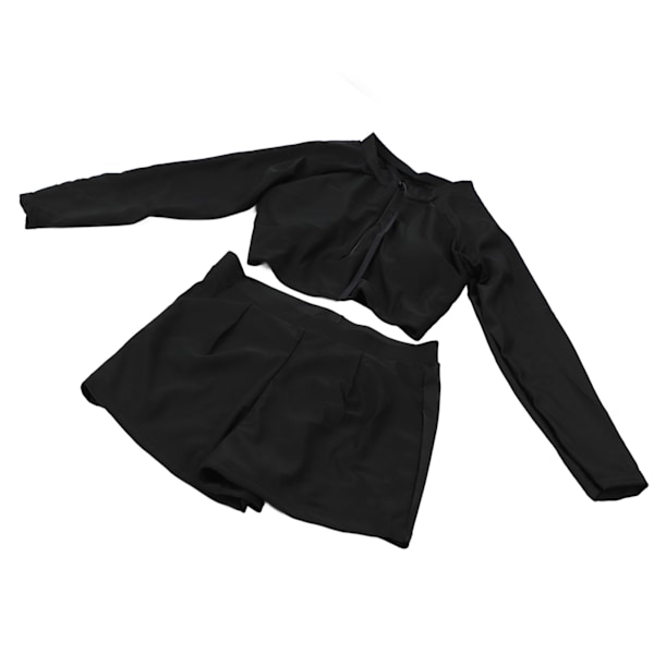 Kvinnor Separerar långärmad baddräkt Svart högmidjat design polyester Kvinnor Tvådelade badkläder för flickor Kvinnor