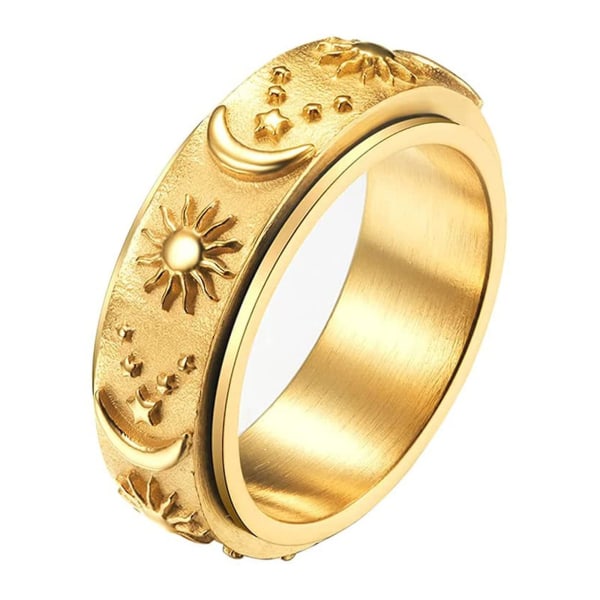 Stars Moon Sun Titan stålring Roterbar Bohemian Ring Dekompressionsring Handsmycken Klädtillbehör Gold 13