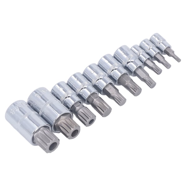 10 kpl Triple Square Spline Bit Sockel M4 - M18 1/4in 3/8in 1/2in Drive CR V Bit Sockel Set säilytyslaatikolla