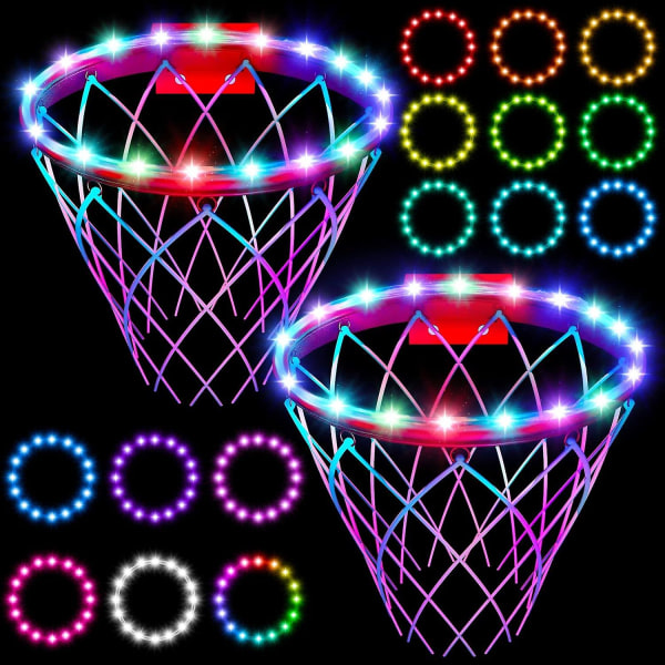 2 stk Led Basketball Hoop Lights Fjernkontroll Basketball Rim Led Light Med 17 farger og 7 lysmoduser Vanntett Basketball Rim Light For Ou
