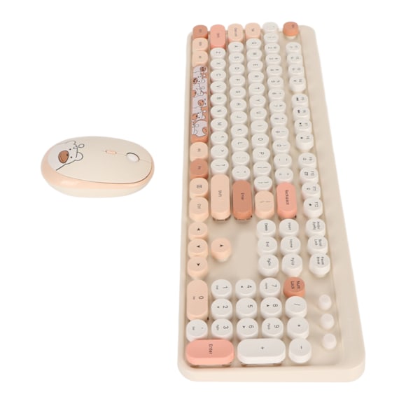 Trådløst tastatur og mus-kombinasjon Deilig trådløst retro rund knapper tastatur 1600 DPI optisk mus for Windows for OS X Beige