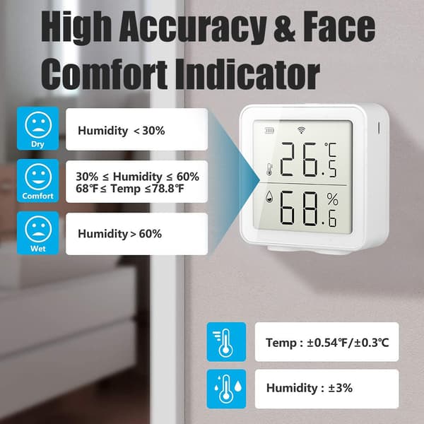 Smart WiFi Luftfuktighetssensor Hygrometer Utomhus Inomhus Termometer Digital LCD-display Temperatur- och Luftfuktighetsmätare