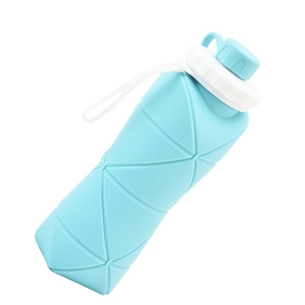 Sammenklappelig Vandflaske 600ml Fødevarekvalitet Silikon Bred Mund Sikker Børne Vandflaske til Camping Rejse Sport Lyseblå