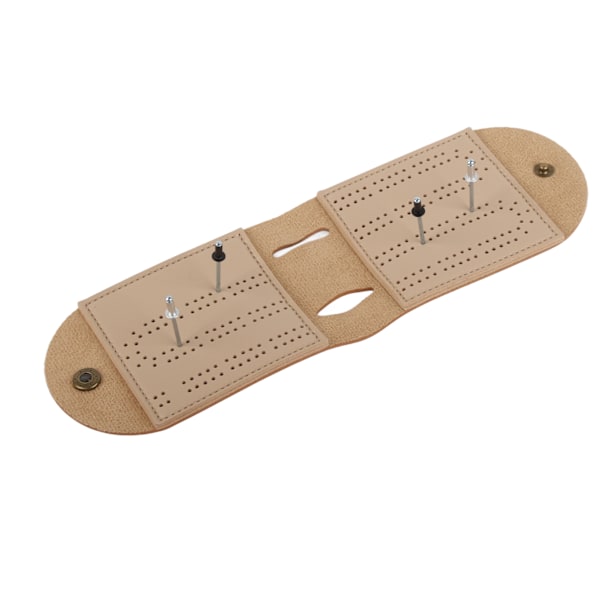 Læder Cribbage Brætspil Sæt med Nål Letvægts Brun 2 Spor Læder Spilpose Scoreboard til Pepple Over 8