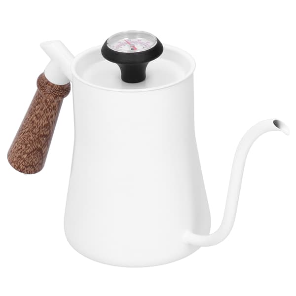 Kaffekanne 650 ml rustfritt stål lang smal tut kaffetrakter med termometer Hvit