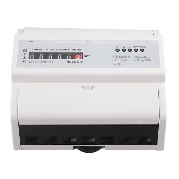 1 st 220V/380V Digital 3 fas 4 Ledare 7P Din Rail Elmätare Elektronisk KWh Mätare 15(60)A