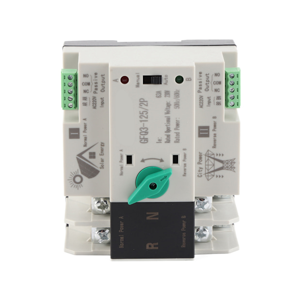 Dual Power Automatisk överföringsströmbrytare 2P Millisecond Snabbväxling Timing Controller AC230V 50/60Hz PV till nät 63A