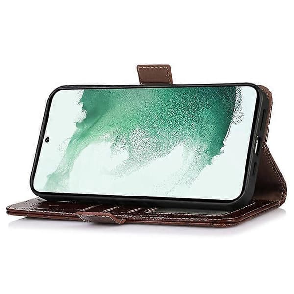 Kompatibel med Samsung Galaxy S21 FE 5G RFID Plånboksfodral i Äkta Läder, Krokodiltextur, Vikbart Stativ Brown