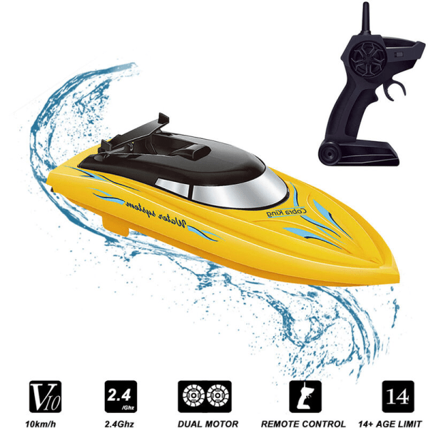 RC-båd til voksne børn 10 km/t højhastigheds 2-kanals fjernbetjeningsbåde til svømmebassiner Racerbåd, model: gul