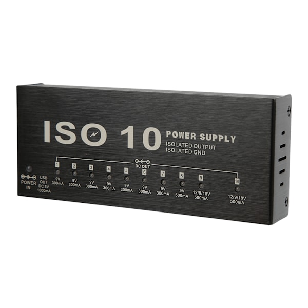 Gitarpedal strømforsyning 10 isolerte utganger multieffekt strøm med 2 justerbare spenninger EU-kontakt 100‑240V