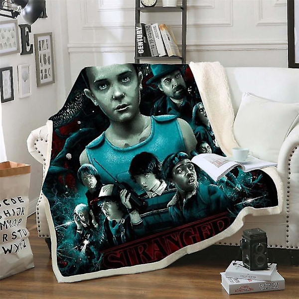 Stranger Things 3D-trykt Pludset Fleece-tæppe - Vaskbart Dyne