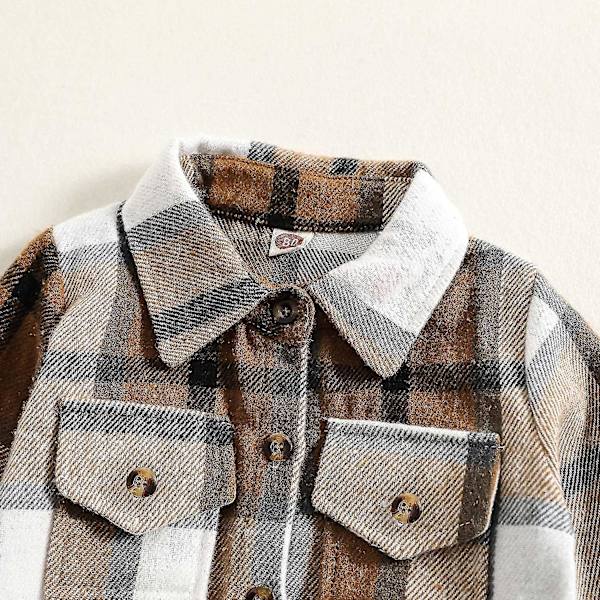 Flannelskjortejakke til drenge og piger | Langærmet jakke med revers og knapper | Efterårs- og vintertøj | 8-9 år | Khaki