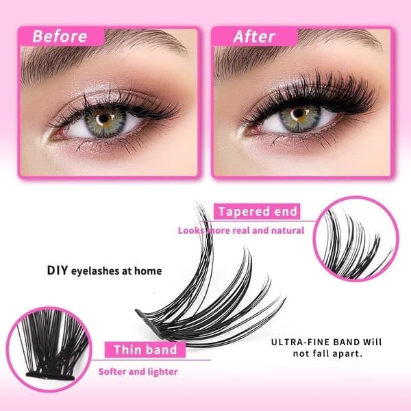 Individual False Eyelashes, Pre-made Cluster Lashes, Lash Extension Kit with D-curl for Beginners (30+40+50D)_tfrf