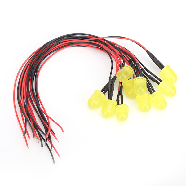 50 STK 12V 0,06W 10mm kromatisk LED-lamppärlor med 20CM 26AWG-ledning för industritillbehör Gul & Gul
