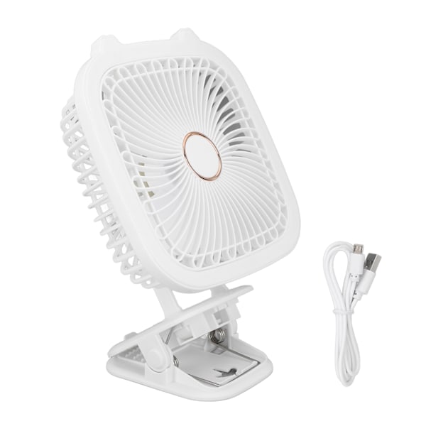 White Clip On Fan USB Charge Portable Desk Fan Wall Mount LED Light Fan with F8 Clip with Built in Battery for Dormitory Camping