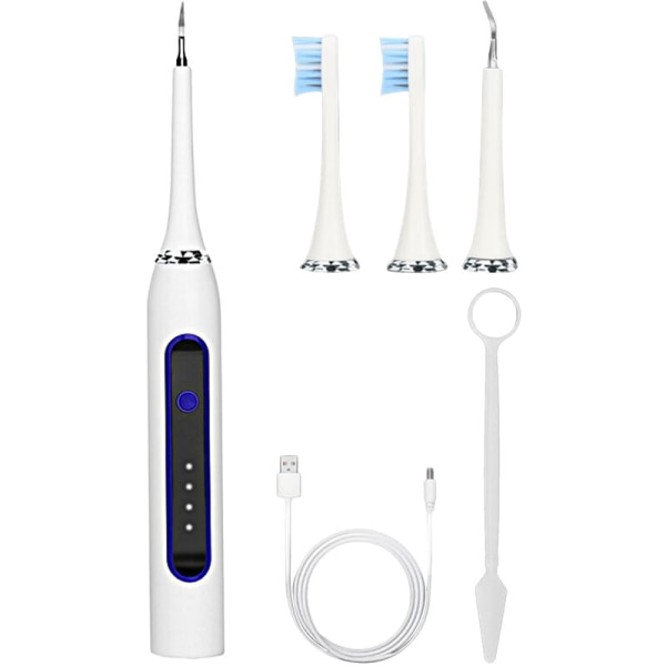 Elektrisk tandrengöringskit Elektrisk tandstensborttagning Plackborttagare för tänder 4 lägen Justerbar tandrengöring för barn Vuxna, modell: vit