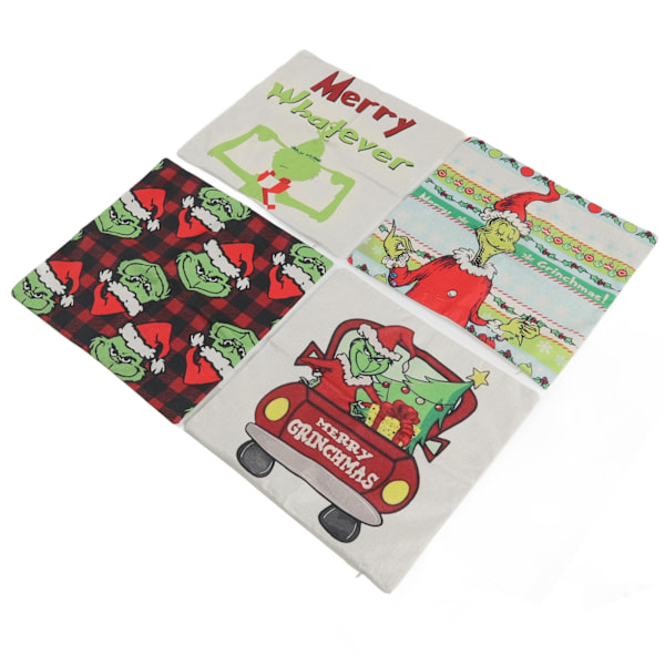 Julkuddöverdrag Grön Tecknad Figur Linne Material Dragkedja Juldekorationer för Inomhus Utomhus 4-pack A13 16