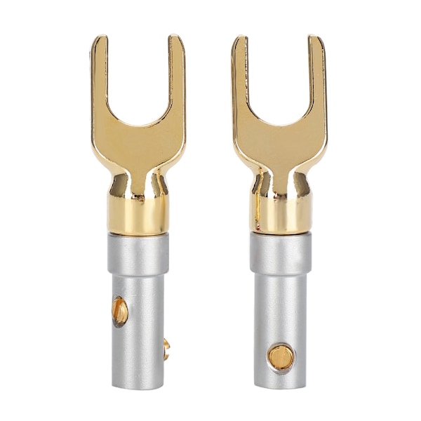 2st U Spade Högtalarplugg Audio Skruv Gaffelkontakt Jack Adapter Guldpläterad ren koppar