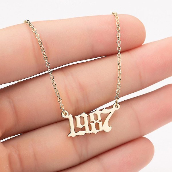 1980-2019 Fødselsår nummer Charm vedhæng rustfrit stål kæde halskæde smykker Golden 1987