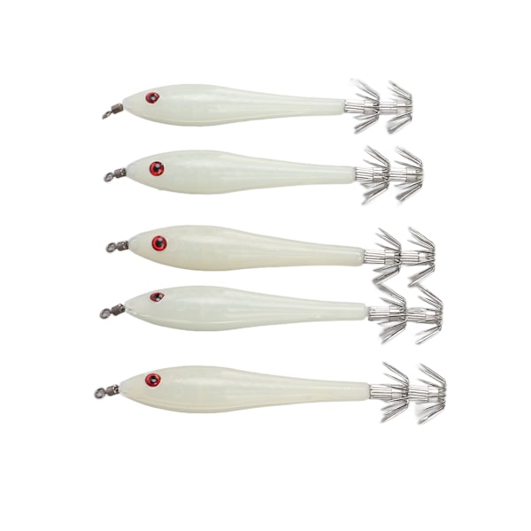 5 stk Hardt fiskedrag Simulering blekksprut falsk agn kroker kunstig blekksprut dobbel krok JigLuminous White