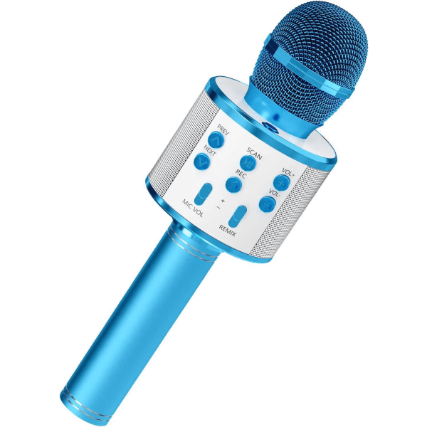 Mikrofon för barn, trådlös Bluetooth karaokemikrofon för vuxna, bärbar karaokemaskin, födelsedagsfest för pojkar och flickor (blå)