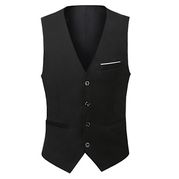 Slim Fit Black Business Casual V-neck Men's Suit Vest (Size 3XL)