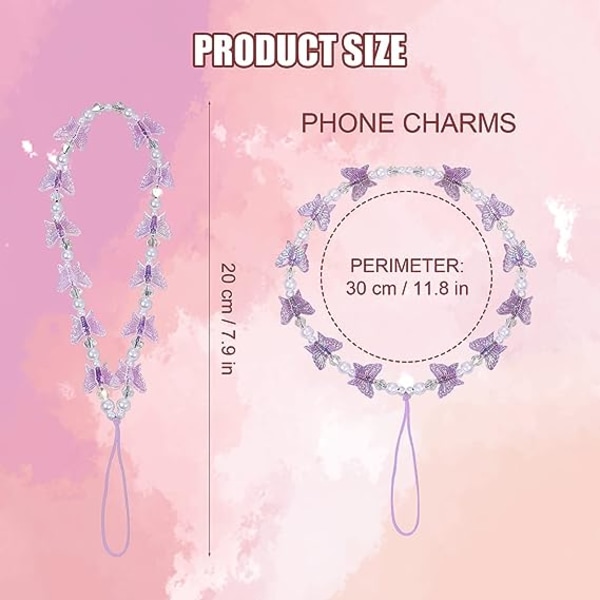 Pieces Beaded Phone Armbånd, Crystal Butterfly Phone Charms Beads Lanyard Mobile