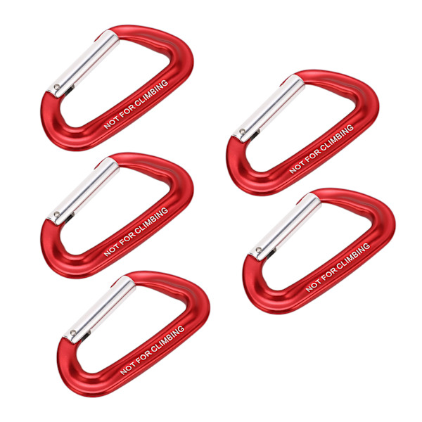5 st Aluminiumlegering Klätterkarbiner 12KN (2697 lbs) Tungt D-Ring Karbinerklämmor för Camping Vandring Utomhus Röd