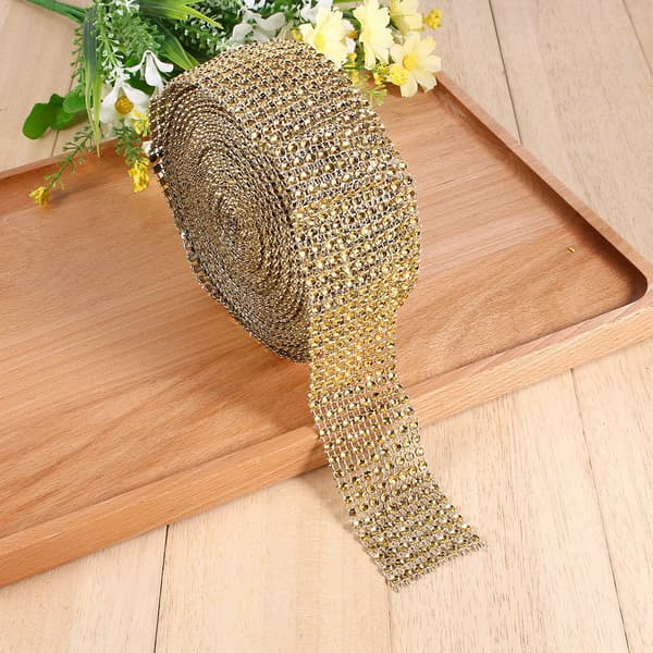 10 Yards Diamantnettbånd Bryllupskaker Lys Vikling Rhinestone Krystall Gull