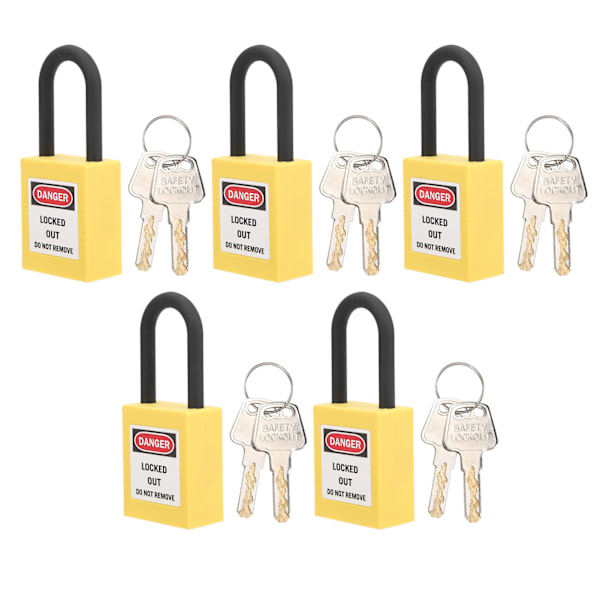 5 set Lockout-lås 38 mm Nylonkonstruerat dammtätt säkerhetshänglås för industrilokal Gul