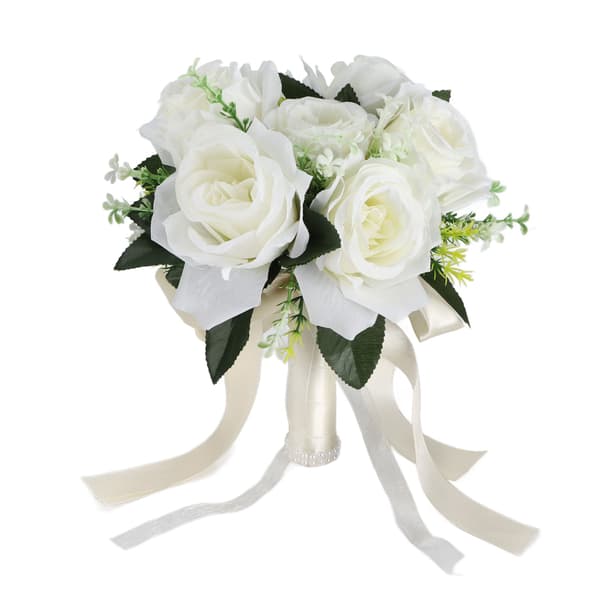 Kunstig brudebuket silkeblomst simulering rosebuket til brud der holder blomster, mælkehvid