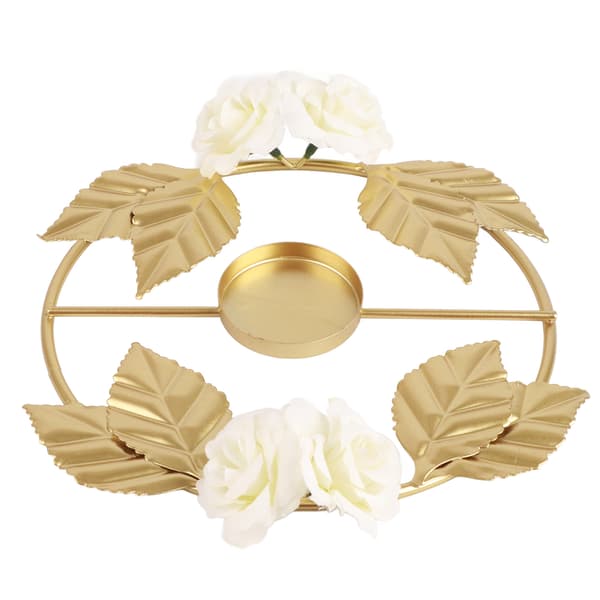 Lysestake Rose Blomsterdekorasjon Rund Base Jernmateriale Elegant Stil Attraktiv Dekorativ Gullfarget Lysestake C