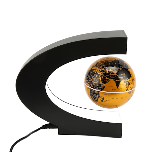 Magnetisk Levitasjonsglobus Gullfarget Innebygd LED Frostet Tekstur C-formet 3in 12V 1A Magnetisk Levitasjonsglobus Ornament for Leketøy EU Plugg 100‑240V