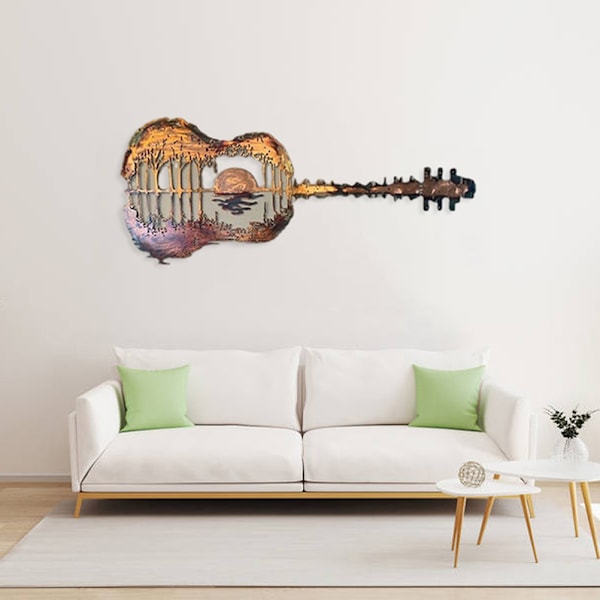 Gitarr metall väggkonst Retro väggdekor hängande väggprydnad för inomhus utomhus kontor hem musik studio dekoration
